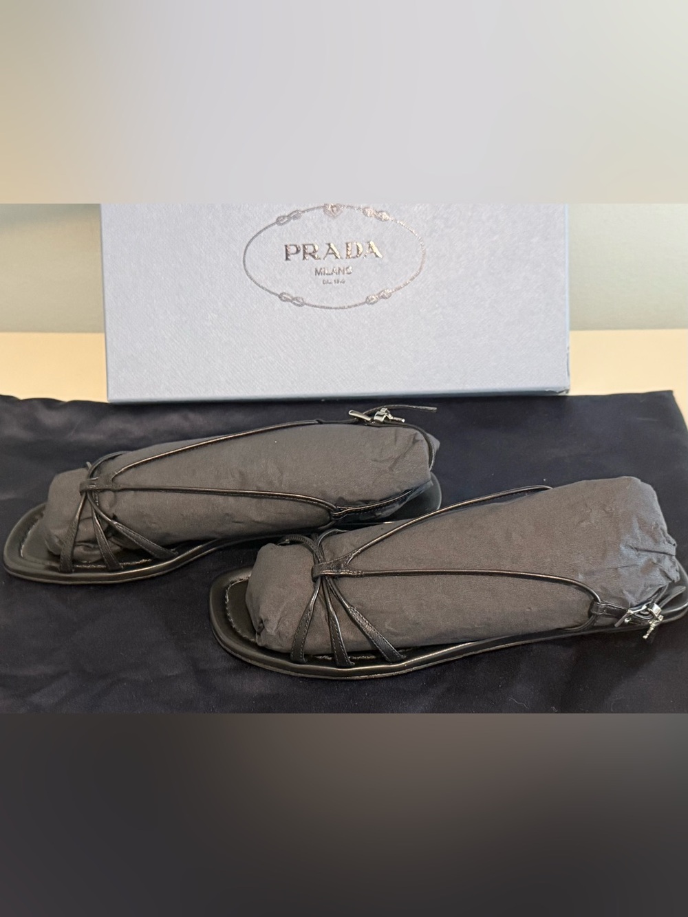 Prada Black Strappy Flat Sandals Size 39 Brand New in Box - Picture 2 of 6